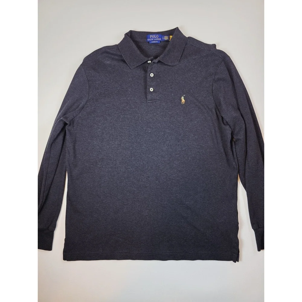 Polo Ralph Lauren Size Large Classic Fit Long Sleeve Polo Gray Green Gold Pony